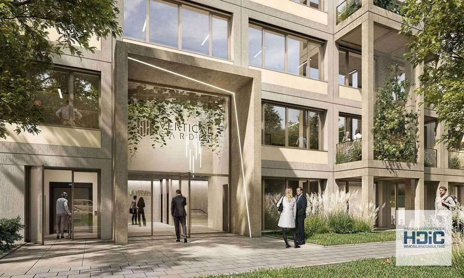 Flexible Büroflächen hinter begrünter Fassade